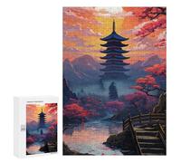 Puzzle 300 PCS pour Adolescents Japanese Pagoda Sunset Landscape-5 Puzzle pour Adolescents Améliore La Mémoire Défi À Compléter Amusant en Famille Et Soirée Jeux 300 PCS