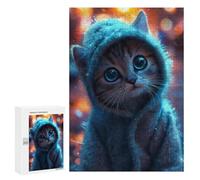 Puzzle 300 PCS pour Adolescents Kawaii Cat in Blue Onesie Puzzle Jeux De Famille Assemblage De Motifs Cadeaux Uniques pour Anniversaire Et Noël 300 PCS