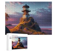 Puzzle 300 PCS pour Adolescents Lighthouse on Rocky Hill at Sunset Puzzle pour Adultes Jeu De Réflexion, Analyse Et Logique, Idéal comme Cadeau 300 PCS