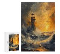 Puzzle 300 PCS pour Adolescents Lighthouse Storm Sunset Puzzles pour Adultes Jeux De Détente Décoration Intérieure Cadeaux Uniques pour Anniversaire Et Noël 300 PCS