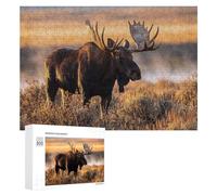 Puzzle 300 PCS pour Adolescents Majestic Moose in Golden Light Puzzles pour Adultes Jeux Relaxants Décoration Intérieure Cadeaux Uniques pour Anniversaire Et Noël 300 PCS