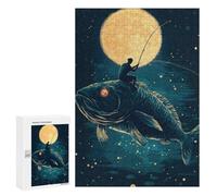 Puzzle 300 PCS pour Adolescents Man Fishing on Giant Fish Puzzle Adulte Jeu Manuel Décoration Intérieure Cadeaux Uniques pour Anniversaire Et Noël 300 PCS
