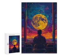 Puzzle 300 PCS pour Adolescents Man Watching Moon from Train Window Puzzle pour Adolescents Améliore La Mémoire Défi À Compléter Amusant en Famille Et Soirée Jeux 300 PCS