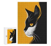 Puzzle 300 PCS pour Adolescents Minimalist Cat Vector Portrait in Black and Orange Jeux De Puzzle Relaxants, Défi Difficile, Cadeaux Uniques pour Anniversaire Et Noël 300 PCS