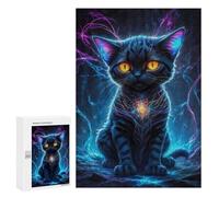 Puzzle 300 PCS pour Adolescents Neon Galaxy Kitten Puzzles pour Adultes Jeux De Détente Décoration Intérieure Cadeaux Uniques pour Anniversaire Et Noël 300 PCS