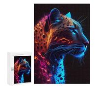 Puzzle 300 PCS pour Adolescents Neon Leopard Portrait Puzzle Jeux De Famille Assemblage De Motifs Cadeaux Uniques pour Anniversaire Et Noël 300 PCS