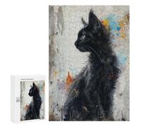 Puzzle 300 PCS pour Adolescents Noir Feline Elegance Puzzle Adulte Jeu Manuel Décoration Intérieure Cadeaux Uniques pour Anniversaire Et Noël 300 PCS