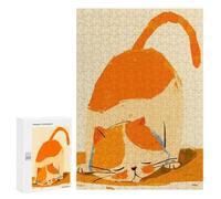 Puzzle 300 PCS pour Adolescents Orange Cat Stretching Puzzle Adulte Jeu Manuel Décoration Intérieure Cadeaux Uniques pour Anniversaire Et Noël 300 PCS