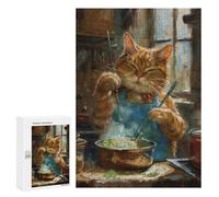 Puzzle 300 PCS pour Adolescents Orange Tabby Cat Cooking Puzzles pour Adultes Jeux Relaxants Décoration Intérieure Cadeaux Uniques pour Anniversaire Et Noël 300 PCS
