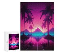 Puzzle 300 PCS pour Adolescents Palm Tree Retrowave Puzzles pour Adultes Jeu Familial Décoration Intérieure pour Anniversaire, Noël 300 PCS
