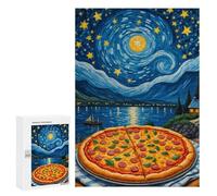 Puzzle 300 PCS pour Adolescents Pizza Starry Night Puzzle Adulte Jeu Manuel Décoration Intérieure Cadeaux Uniques pour Anniversaire Et Noël 300 PCS