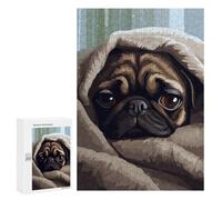 Puzzle 300 PCS pour Adolescents Pug in Blanket Pixel Art Puzzles pour Adultes Jeu Familial Décoration Intérieure pour Anniversaire, Noël 300 PCS