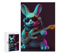 Puzzle 300 PCS pour Adolescents Rabbit Rock Star with Guitar Puzzle Jeux De Famille Assemblage De Motifs Cadeaux Uniques pour Anniversaire Et Noël 300 PCS