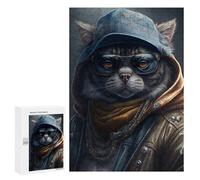 Puzzle 300 PCS pour Adolescents Rapper Cat with Glasses Puzzle Adulte Jeu Manuel Décoration Intérieure Cadeaux Uniques pour Anniversaire Et Noël 300 PCS