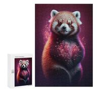 Puzzle 300 PCS pour Adolescents Red Panda with Heart-Shaped Flowers Puzzles pour Adultes : Améliorent La Mémoire, Difficiles Et Stimulants, Cadeaux De Noël Et d'anniversaire 300 PCS