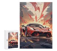 Puzzle 300 PCS pour Adolescents Red Sports Car with Splash Puzzle Jeux De Famille Assemblage De Motifs Cadeaux Uniques pour Anniversaire Et Noël 300 PCS