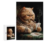 Puzzle 300 PCS pour Adolescents Royal Cat Smoking Cigar Puzzle pour Adolescents Améliore La Mémoire Défi À Compléter Amusant en Famille Et Soirée Jeux 300 PCS