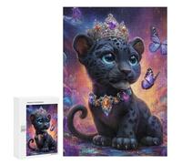 Puzzle 300 PCS pour Adolescents Royal Leopard Cub with Crown Puzzle pour Adolescents Améliore La Mémoire Défi À Compléter Amusant en Famille Et Soirée Jeux 300 PCS