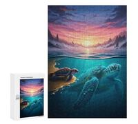 Puzzle 300 PCS pour Adolescents Sea Turtles Sunset Jeux De Puzzle Relaxants, Défi Difficile, Cadeaux Uniques pour Anniversaire Et Noël 300 PCS