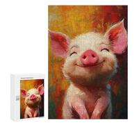 Puzzle 300 PCS pour Adolescents Smiling Happy Pig Puzzle Jeux De Famille Assemblage De Motifs Cadeaux Uniques pour Anniversaire Et Noël 300 PCS