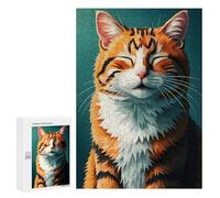Puzzle 300 PCS pour Adolescents Smiling Orange Tabby Cat Puzzles pour Adultes Jeux De Détente Décoration Intérieure Cadeaux Uniques pour Anniversaire Et Noël 300 PCS