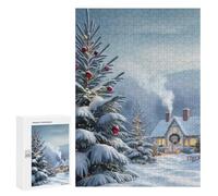 Puzzle 300 PCS pour Adolescents Snowy Christmas Cottage Puzzle Adulte Jeu Manuel Décoration Intérieure Cadeaux Uniques pour Anniversaire Et Noël 300 PCS
