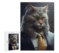 Puzzle 300 PCS pour Adolescents Stylish Cat in Suit Artwork Puzzles pour Adultes Jeu Familial Décoration Intérieure pour Anniversaire, Noël 300 PCS