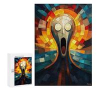 Puzzle 300 PCS pour Adolescents The Scream Stained Glass Mosaic Artwork Jeux De Puzzle Relaxants, Défi Difficile, Cadeaux Uniques pour Anniversaire Et Noël 300 PCS