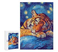 Puzzle 300 PCS pour Adolescents Tiger Sleeping Under Starry Night Puzzles pour Adultes Jeux Relaxants Décoration Intérieure Cadeaux Uniques pour Anniversaire Et Noël 300 PCS