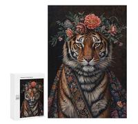 Puzzle 300 PCS pour Adolescents Tiger with Flowers Puzzle Adulte Jeu Manuel Décoration Intérieure Cadeaux Uniques pour Anniversaire Et Noël 300 PCS