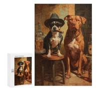 Puzzle 300 PCS pour Adolescents Two Dogs in Bar Setting Puzzle pour Adolescents Améliore La Mémoire Défi À Compléter Amusant en Famille Et Soirée Jeux 300 PCS