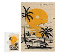 Puzzle 300 PCS pour Adolescents Vintage Car on Tropical Beach Casse-têtes pour Adolescents Analyse Et Logique Interaction Parent-Enfant Jeux Stimulants Jouets 300 PCS