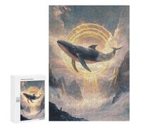 Puzzle 300 PCS pour Adolescents Whale in Sky with Glowing Circle Puzzle pour Adolescents Améliore La Mémoire Défi À Compléter Amusant en Famille Et Soirée Jeux 300 PCS