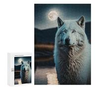 Puzzle 300 PCS pour Adolescents White Wolf and The Moon Puzzle pour Adultes Jouets Anti-Stress Difficile Idéal comme Cadeau 300 PCS