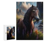 Puzzle 300 PCS pour Adolescents Wild Horse in Mountain Paradise Puzzle Jeux De Famille Assemblage De Motifs Cadeaux Uniques pour Anniversaire Et Noël 300 PCS