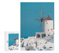 Puzzle 300 PCS pour Adolescents Windmill in Santorini Puzzle Adulte Jeu Manuel Décoration Intérieure Cadeaux Uniques pour Anniversaire Et Noël 300 PCS
