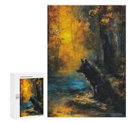 Puzzle 300 PCS pour Adolescents Wolf in Autumn Forest Painting Puzzle Jeux De Famille Assemblage De Motifs Cadeaux Uniques pour Anniversaire Et Noël 300 PCS