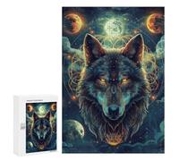 Puzzle 300 PCS pour Adolescents Wolf Spirit Moon Art Print Puzzle pour Adolescents Améliore La Mémoire Défi À Compléter Amusant en Famille Et Soirée Jeux 300 PCS