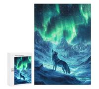 Puzzle 300 PCS pour Adolescents Wolf Under Aurora Borealis Jeux De Puzzle Relaxants, Défi Difficile, Cadeaux Uniques pour Anniversaire Et Noël 300 PCS