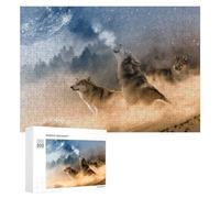 Puzzle 300 PCS pour Adolescents Wolves Howling Under A Mystical Moon Puzzles pour Adultes Jeux De Détente Décoration Parfaite Interaction Parent-Enfant 300 PCS