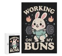 Puzzle 300 PCS pour Adolescents Working on My Buns - Cute Gym Bunny Squat Pun Casse-têtes pour Adolescents Analyse Et Logique Interaction Parent-Enfant Jeux Stimulants Jouets 300 PCS