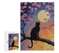 Puzzle 300 PCS pour Adultes Black Cat Under Full Moon Puzzle pour Adultes, Jouet, Décoration Murale, Cadeau Anti-Stress 300 PCS