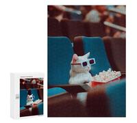 Puzzle 300 PCS pour Adultes Cat with 3D Glasses in Cinema Puzzle Casse-tête Jeu De Réflexion Difficile Offrez-Le en Cadeau À Toute La Famille 300 PCS