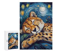 Puzzle 300 PCS pour Adultes Cheetah Sleeping Under Starry Night Puzzle pour Adultes Jeu Manuel Décoration Murale Aide À Stimuler Le Cerveau 300 PCS