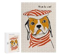 Puzzle 300 PCS pour Adultes Dog with Beret - Vive La Vie! Puzzle Casse-tête Jeu De Réflexion Difficile Offrez-Le en Cadeau À Toute La Famille 300 PCS