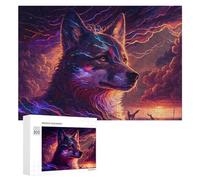 Puzzle 300 PCS pour Adultes Electric Wolf Sunset Puzzle pour Adultes Jeu Manuel Décoration Murale Aide À Stimuler Le Cerveau 300 PCS