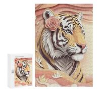 Puzzle 300 PCS pour Adultes Elegant Tiger with Rose Puzzle pour Adultes Jeux Relaxants Analyse Et Logique Réduction du Stress Cadeaux 300 PCS