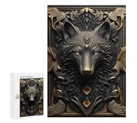 Puzzle 300 PCS pour Adultes Golden Black Wild Wolf Art Puzzle pour Adultes Jeux Relaxants Analyse Et Logique Réduction du Stress Cadeaux 300 PCS