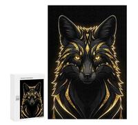 Puzzle 300 PCS pour Adultes Golden Fox Portrait on Black Background Puzzle Anti-Stress, Jouet pour S'amuser en Famille, Cadeau Anti-Stress 300 PCS