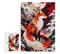 Puzzle 300 PCS pour Adultes Kitsune with Red Moon Puzzle Casse-tête Jeu De Réflexion Difficile Offrez-Le en Cadeau À Toute La Famille 300 PCS
